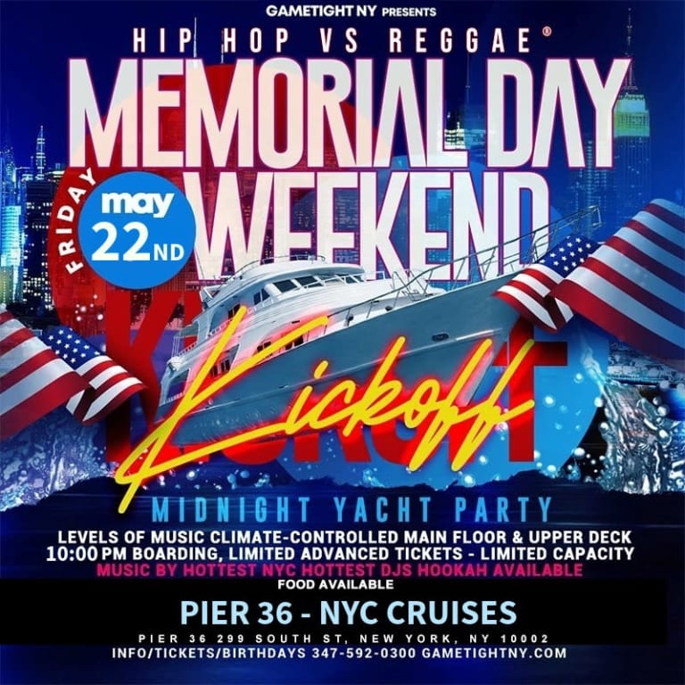 Event - NYC MEMORIAL DAY WEEKEND HIP HOP VS REGGAE® YACHT PARTY 2026 PIER 36 - New York, New York - May 23, 2026 | concert tickets