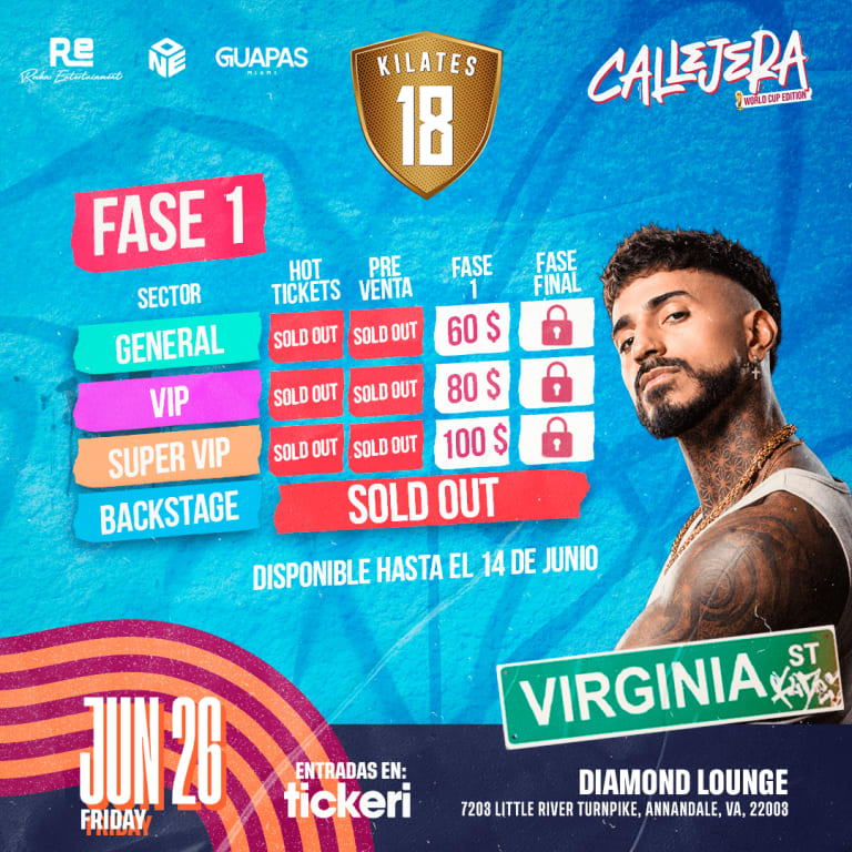 Event - 18 Kilates - USA Tour - Callejera - Annandale, VA - Fri, June 26, 2026} | concert tickets