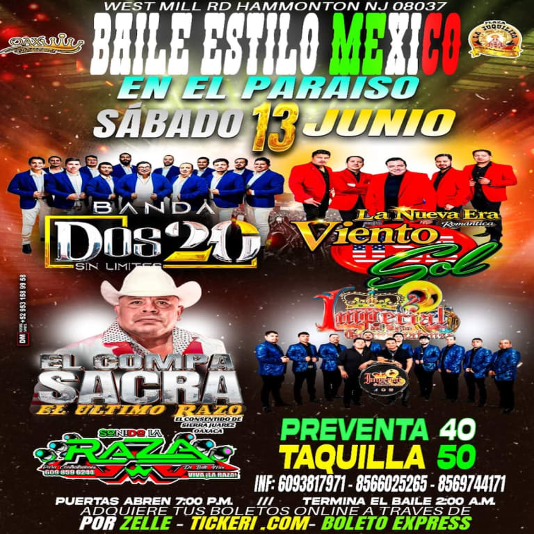 Event - PLAZA LA JUQUILITA BAILE ESTILO MEXICO - Hammonton, New Jersey - June 13, 2026 | concert tickets