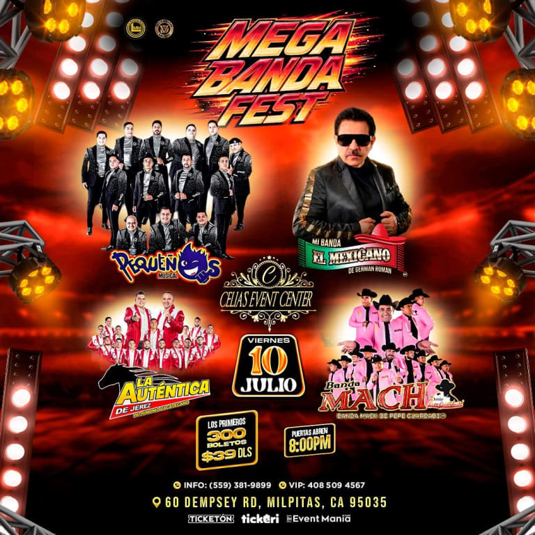 Event - Mega Banda Fest con Banda Autentica de Jerez, Mi Banda El Mexicano, Banda Mach, y Banda Pequeños Musical  - Milpitas, CA - Fri, July 10, 2026} | concert tickets