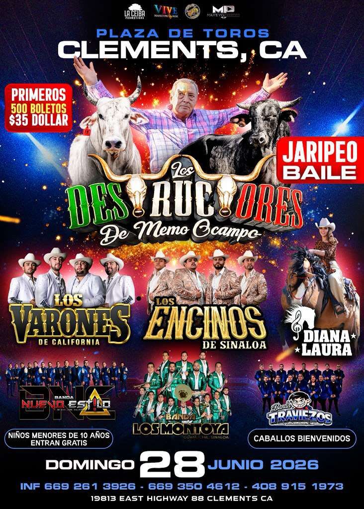 Event - Los Destructores de Memo Ochoa & los Varones de California y muchos mas en concierto - Clements, California - June 28, 2026 | concert tickets