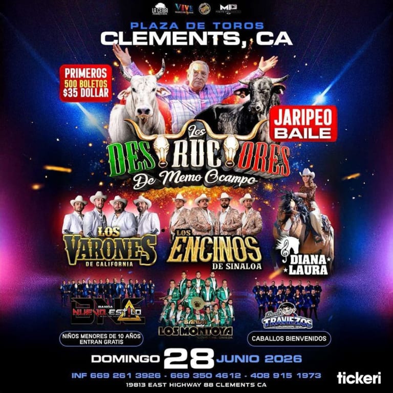 Event - Los Destructores de Memo Ochoa & los Varones de California y muchos mas en concierto - Clements, CA - Sun, June 28, 2026} | concert tickets