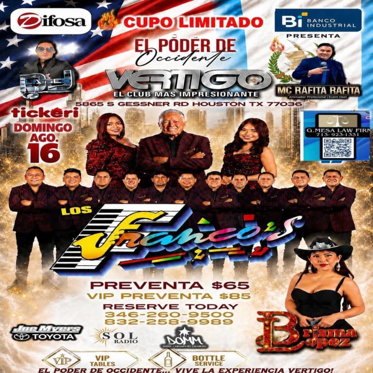 Event - Los Francos en Houston - Houston, TX - Sun, August 16, 2026} | concert tickets