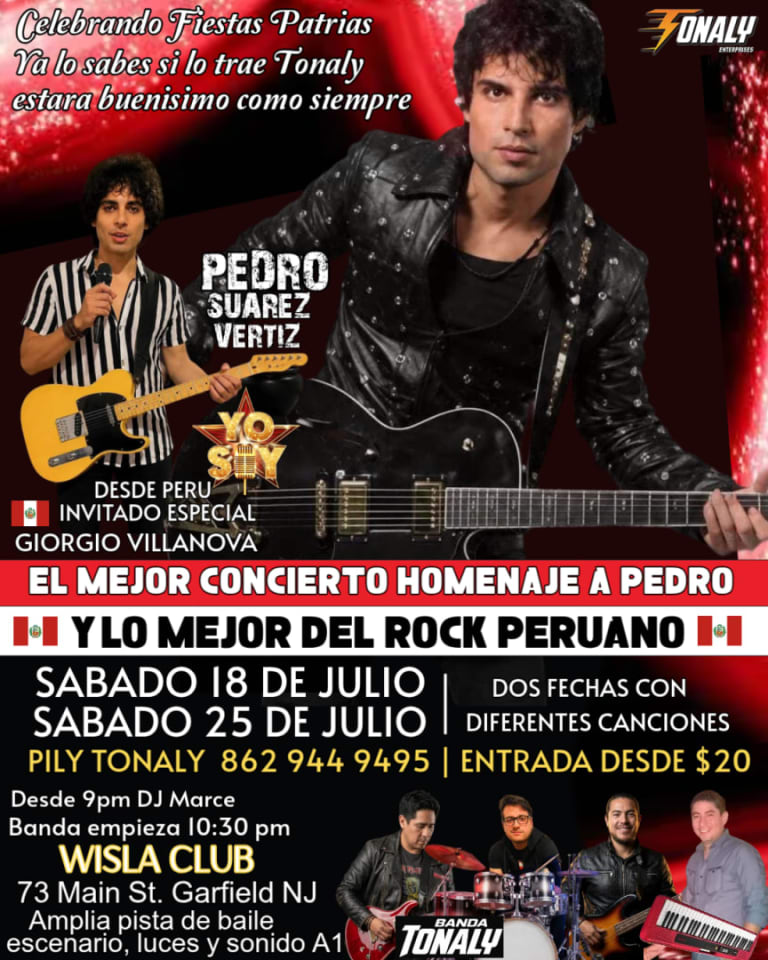Event - Rock Peruano Gran Concierto Tributo a Pedro Suarez Vertiz - Garfield, New Jersey - July 18, 2026 | concert tickets