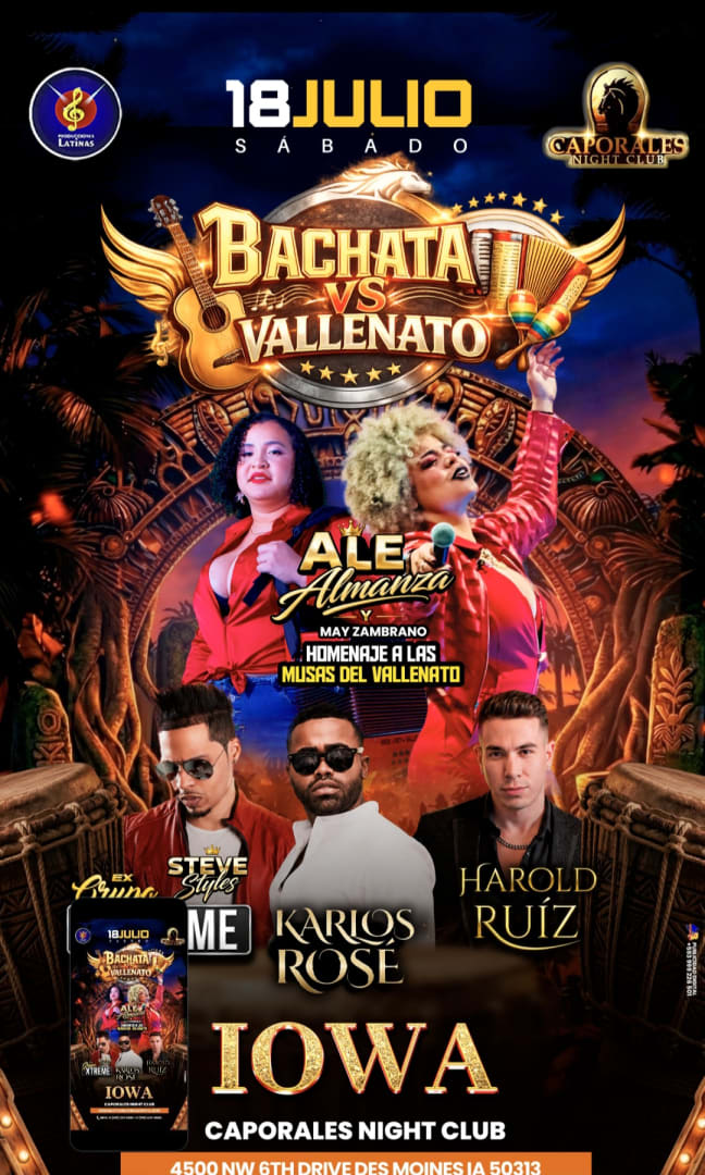 Event - Bachata vs Vallenato iowa  - Des Moines, Iowa - July 18, 2026 | concert tickets
