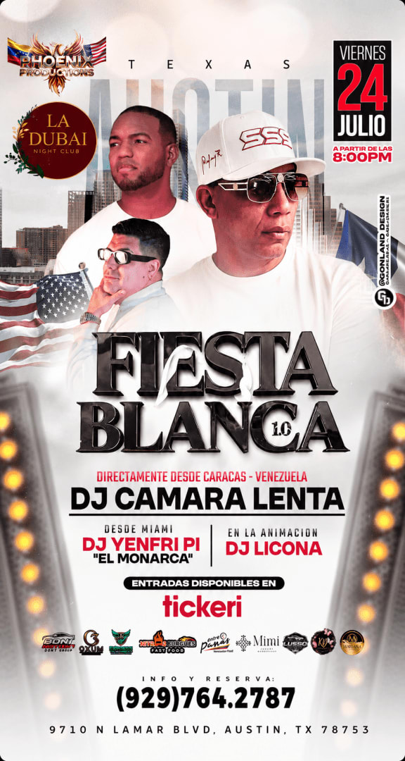Event - FIESTA BLANCA 1.0 CÁMARA LENTA & YENFRI PI - Austin, Texas - July 24, 2026 | concert tickets