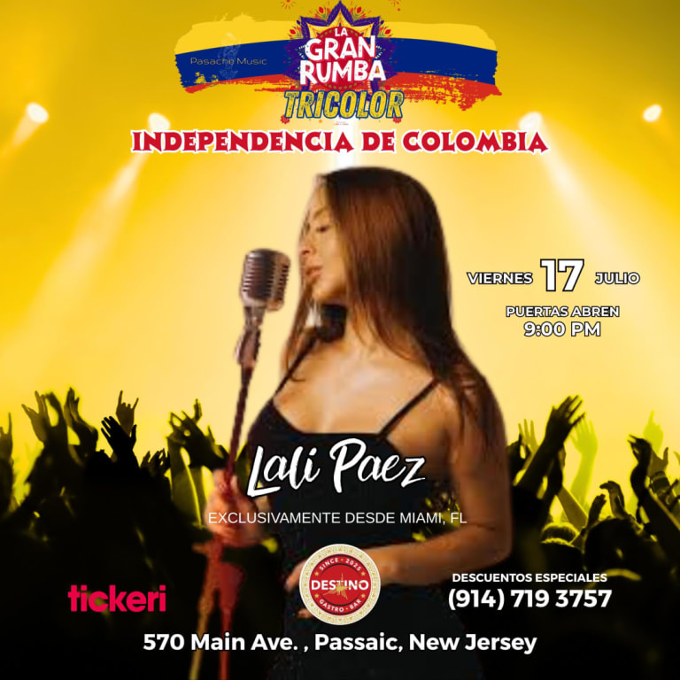Event - LA GRAN RUMBA TRICOLOR - Independencia de Colombia ft. Lali Paez - Passaic, New Jersey - July 17, 2026 | concert tickets