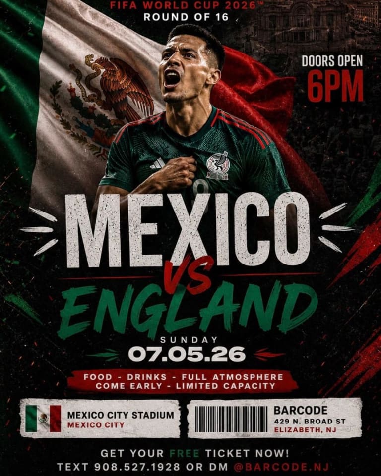 Event - ⚽ MEXICO VS. ENGLAND | Live at BarCode! ⚽ - Elizabeth, New Jersey - July 5, 2026 | concert tickets