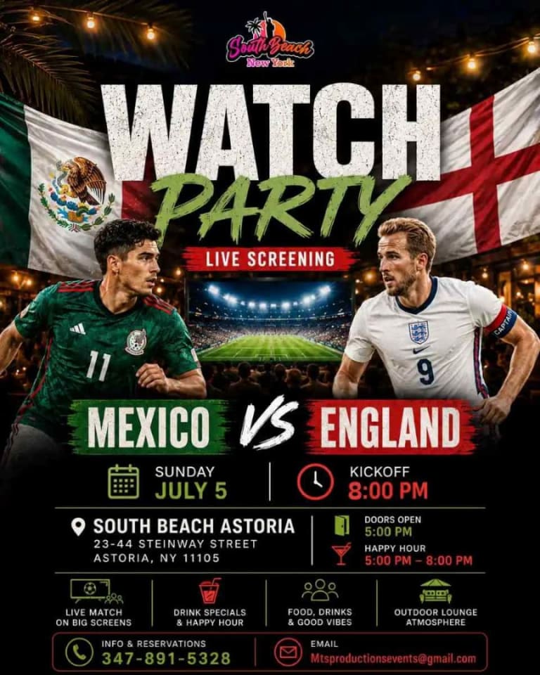 Event - Mexico vs England World Cup Watch Party at South Beach Astoria - Astoria, New York - July 5, 2026 | concert tickets