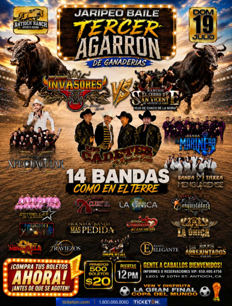 Event - TERCER AGARRON DE GANADERÍAS COMO EN EL TERRE  14 BANDAS - Antioch, California - July 19, 2026 | concert tickets