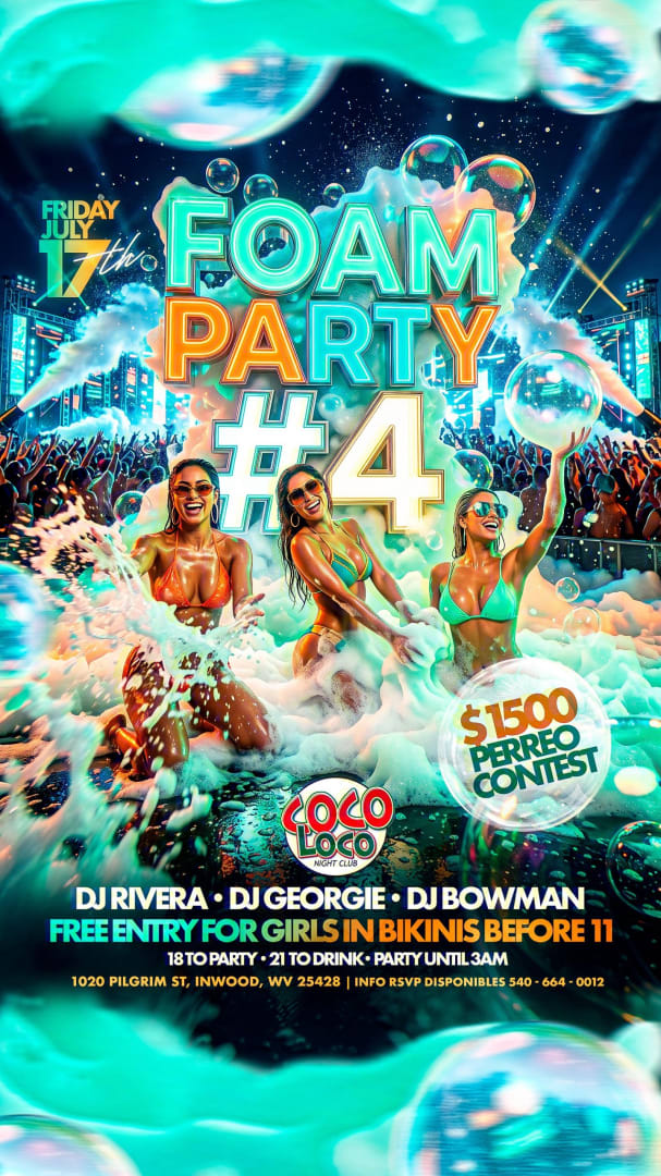 Event - Foam party #4 en coco loco de West Virginia  - Inwood, West Virginia - July 17, 2026 | concert tickets