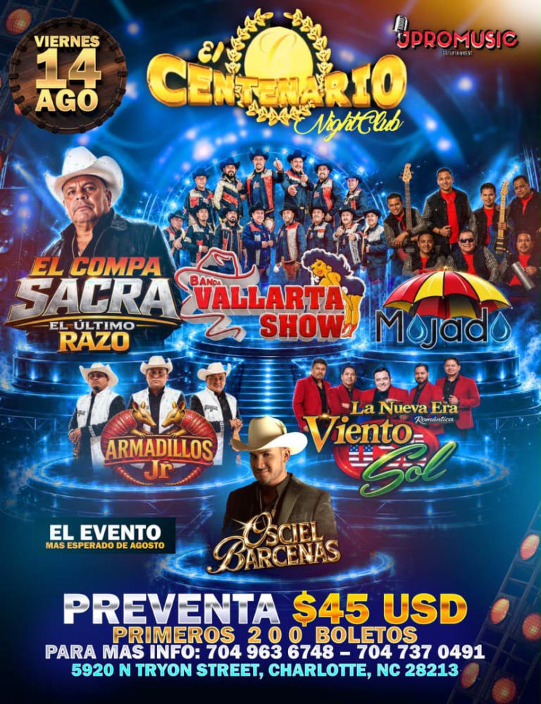 Event - El Compa Sacra , Banda Vallarta Show , Mojado y Mas  - Charlotte, North Carolina - August 14, 2026 | concert tickets