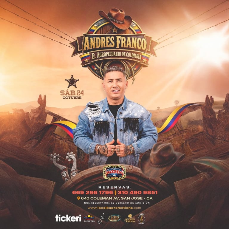 Event - Andres Franco El Agropecuario de Colombia - San Jose, CA - Sat, October 24, 2026} | concert tickets