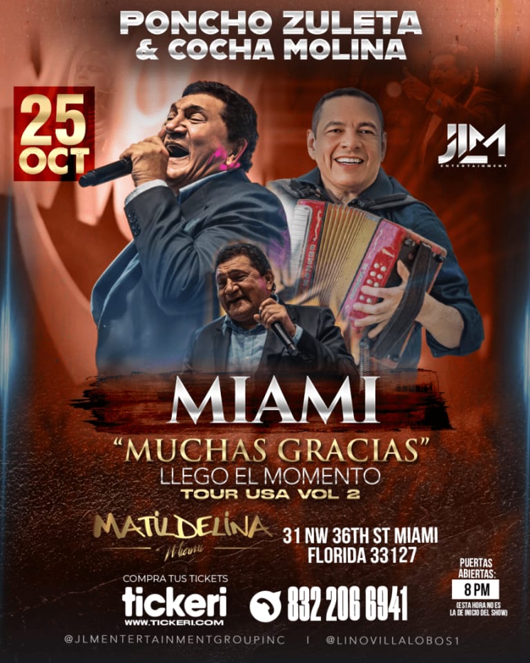 Event - Poncho Zuleta & Cocha Molina en Concierto en Miami - Miami, Florida - October 25, 2026 | concert tickets