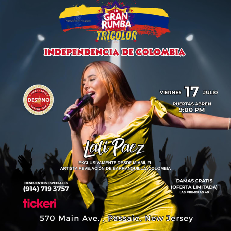 Event - LA GRAN RUMBA TRICOLOR en Passaic, NJ - Independencia de Colombia ft. Lali Páez - Passaic, New Jersey - July 17, 2026 | concert tickets