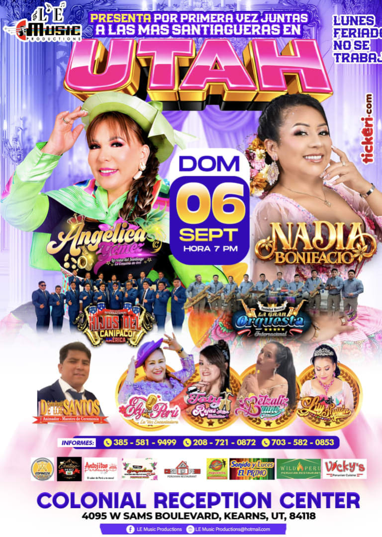 Event -  NADIA BONIFACIO y ANGELICA GOMEZ en UTAH - Kearns, Utah - 6 de septiembre de 2026 | concert tickets