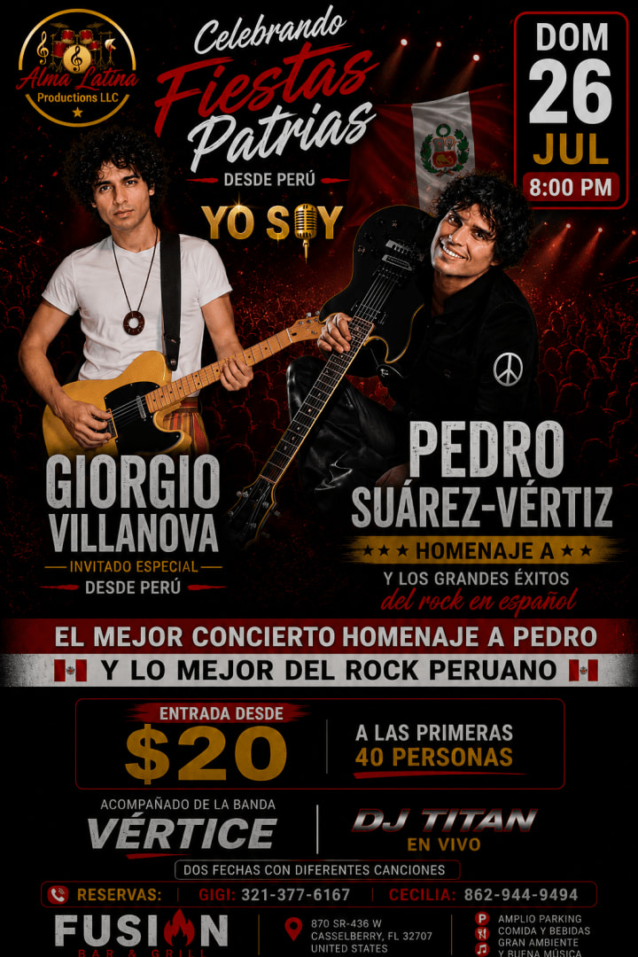 Event - Celebrando Fiestas Patrias – Homenaje a Pedro Suárez-Vértiz - Casselberry, Florida - July 26, 2026 | concert tickets