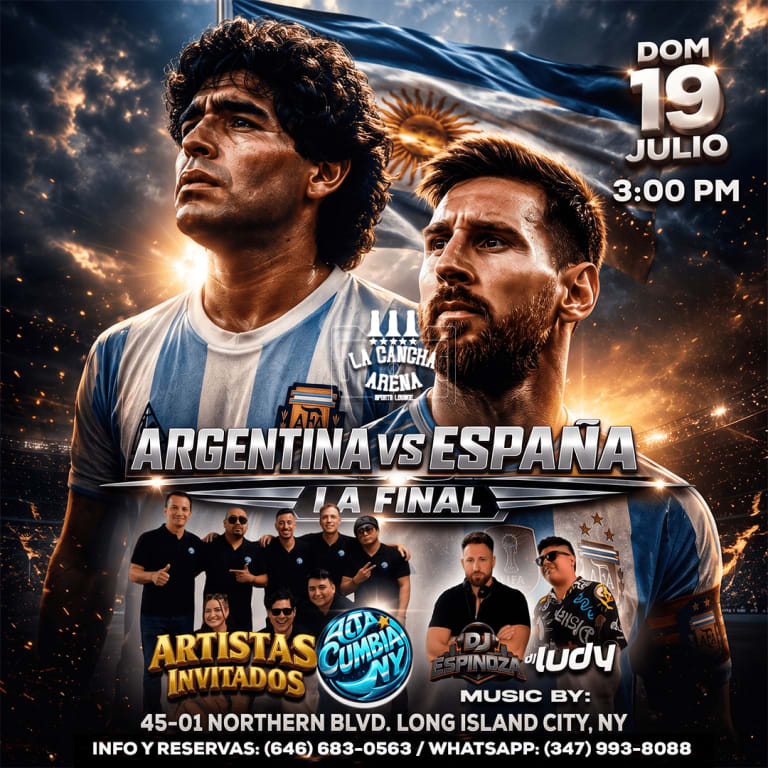 Event - ARGENTINA 🆚 ESPAÑA (LA FINAL) con Orquesta de Cumbia en vivo ! - Queens, New York - July 19, 2026 | concert tickets