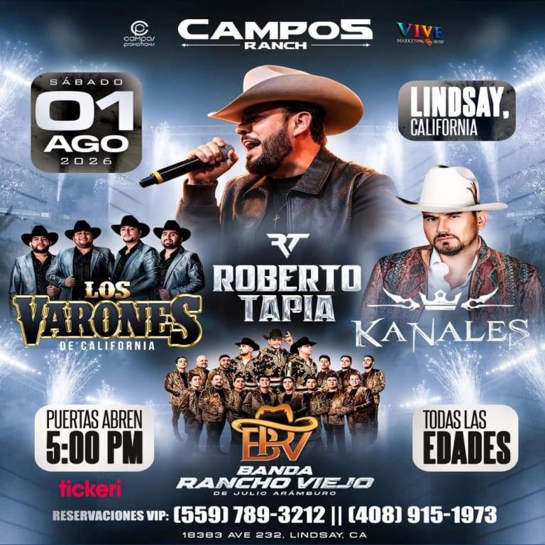 Event - Roberto Tapia, Los Varones, Kanales y Mas - Lindsay, California - August 1, 2026 | concert tickets