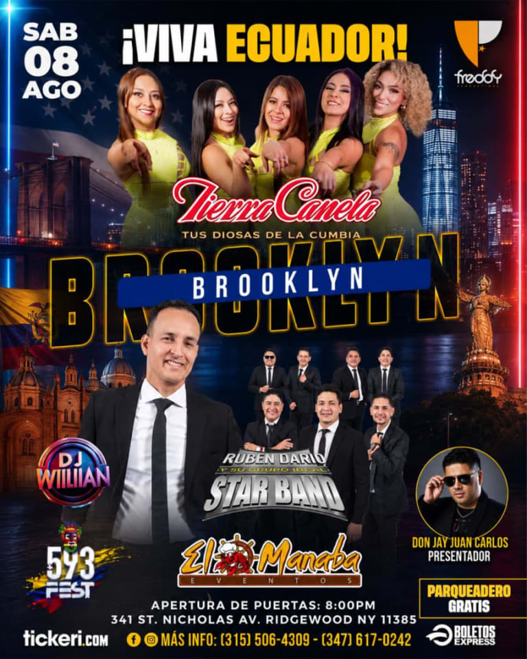 Event - ¡Viva Ecuador! Brooklyn - Tierra Canela, Ruben Dario y su Grupo Ideal Star Band - Ridgewood, New York - August 8, 2026 | concert tickets