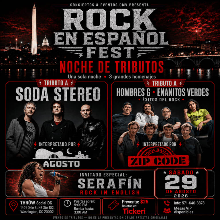 Event - 🎸 Rock en Español Fest | Tributos a Soda Stereo, Hombres G y Enanitos Verdes - Washington, District of Columbia - August 29, 2026 | concert tickets