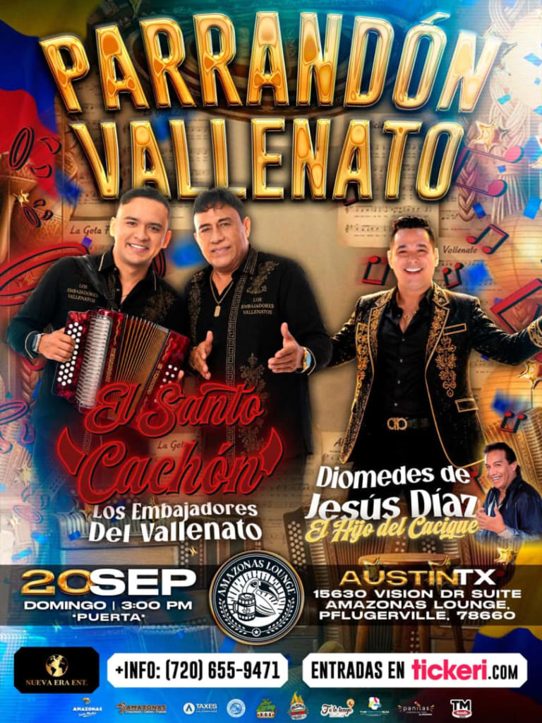 Event - Parrandon Vallenato con Robinson Damian "El Santo Cachon", Los Embajadores Del Vallenato, Diomedes De Jesus Diaz - Pflugerville, TX - dom, 20 de septiembre de 2026} | concert tickets