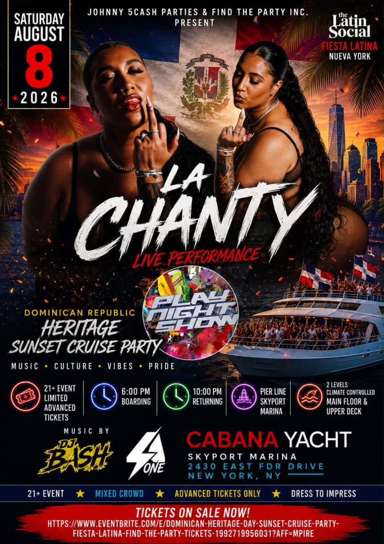 Event - Pre Domincian Day Parade Sunset Party Cruise La Chanty Live At Cabana - New York, New York - August 8, 2026 | concert tickets