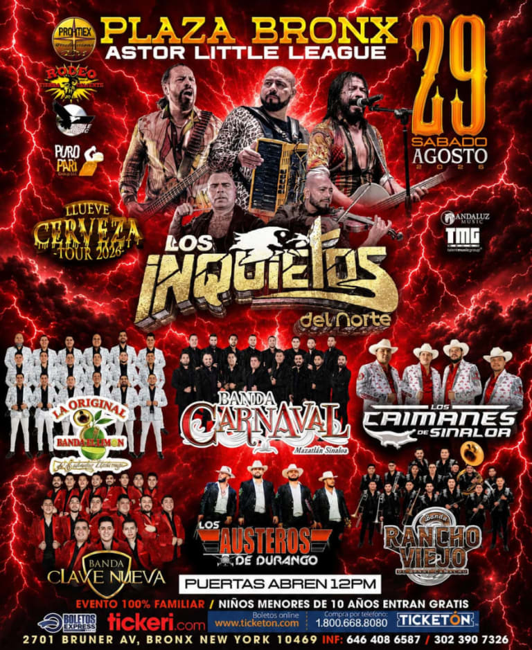 Event - MEGA BAILAZO CON LOS INQUIETOS DEL NORTE Y MÁS !! - BRONX, New York - August 29, 2026 | concert tickets