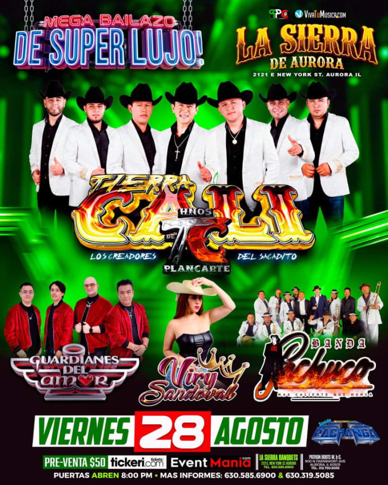 Event - Tierra Cali, Banda Puro, Guardianes del Amor y Viry Sandoval en Aurora - Aurora, Illinois - August 28, 2026 | concert tickets