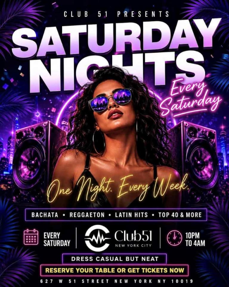Event - Saturday Night Latin Party at Club 51 NYC | Every Saturday - New York, New York - August 22, 2026 | concert tickets