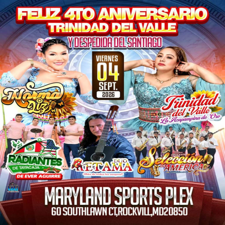 Event - NORMA LIZ EN DMV - 4TO ANIVERSARIO TRINIDAD DEL VALLE -RADIANTES DE TAYACAJA - Rockville, MD - Fri, September 4, 2026} | concert tickets