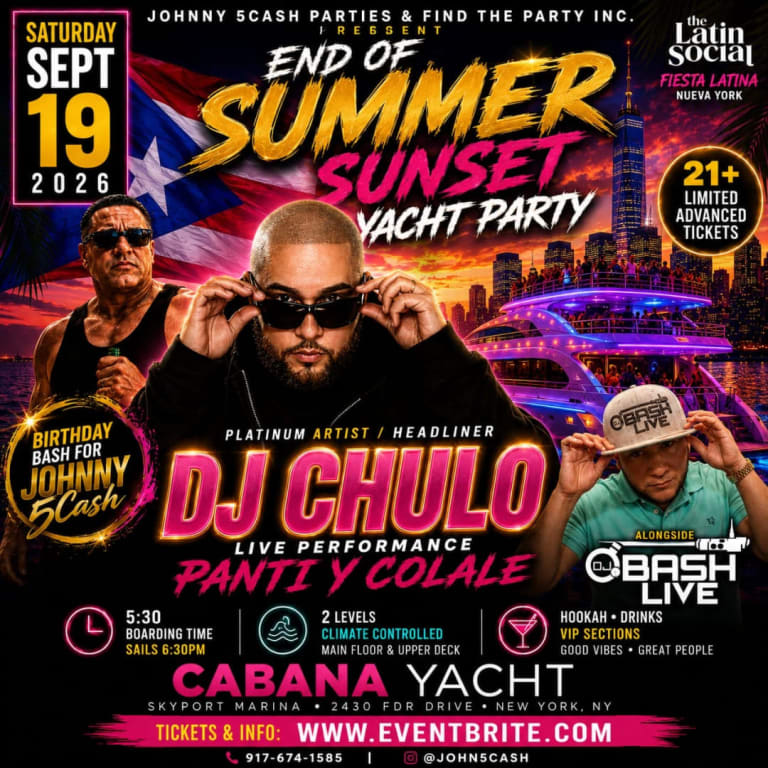 Event - End Of Summer DJ Chulo Live Sunset Party Cruise At Cabana - New York, New York - September 19, 2026 | concert tickets