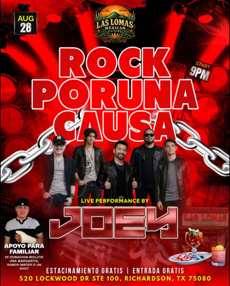 Event - 🎤🔥ROCK POR UNA CAUSA EN LAS LOMAS MEXICAN CUSINE CON JOEY BAND - Richardson, Texas - August 28, 2026 | concert tickets