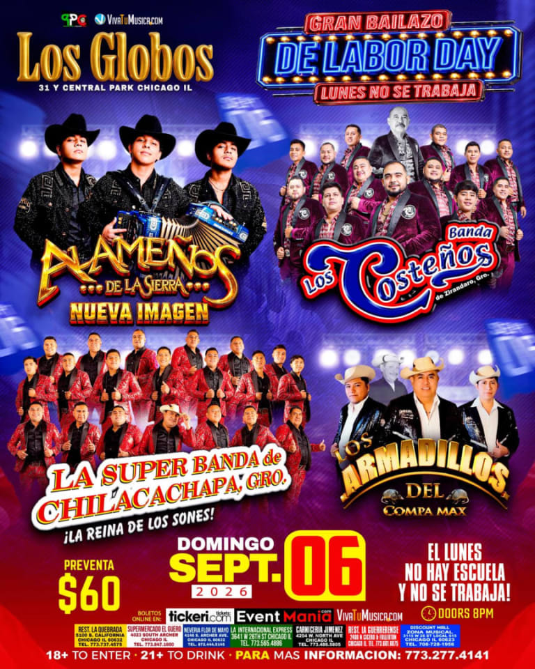 Event - Alameños de la Sierra, Banda Los Costeños de Zirándaro,. La Super Banda de Chilacachapa y Los Armadillos del Compa Max - Chicago, Illinois - September 5, 2026 | concert tickets