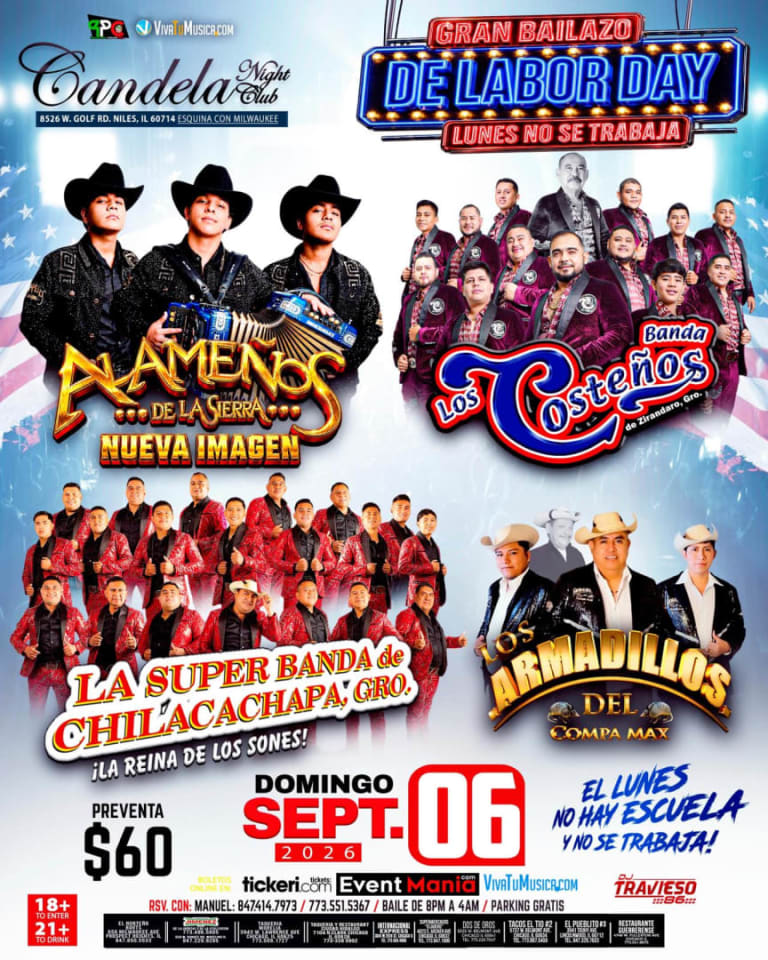Event - Alameños de la Sierra, Banda Los Costeños de Zirándaro,. La Super Banda de Chilacachapa y Los Armadillos del Compa Max - Niles, Illinois - September 6, 2026 | concert tickets