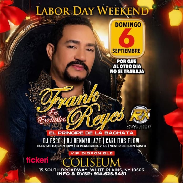 Event - Labor Day Weekend con Frank Reyes en vivo - White Plains, New York - September 6, 2026 | concert tickets
