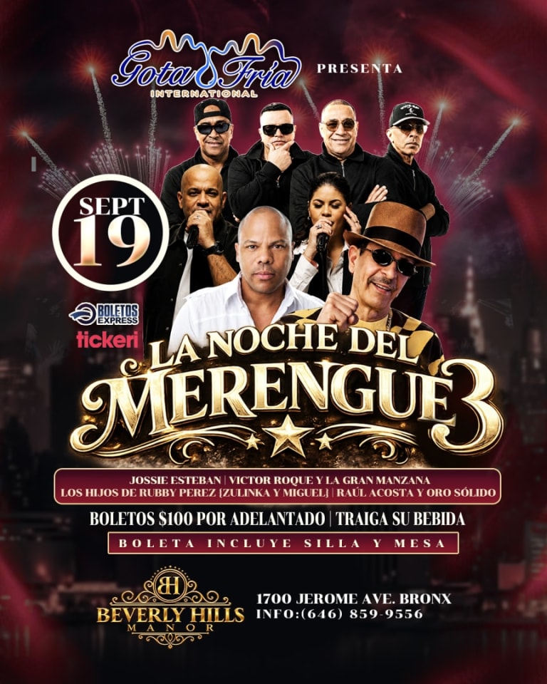 Event - La noche del merengue 3  - Bronx, NY - Sat, September 19, 2026} | concert tickets