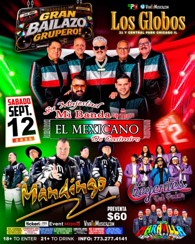 Event - Mi Banda El Mexicano, Mandingo, Los Creyentes del Poder y Grupo Maravilla - Chicago, Illinois - September 12, 2026 | concert tickets