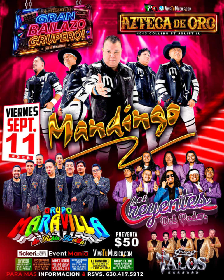 Event - Mandingo, Grupo Maravilla, Los Creyentes del Poder y Grupo Talos - Joliet, Illinois - September 11, 2026 | concert tickets