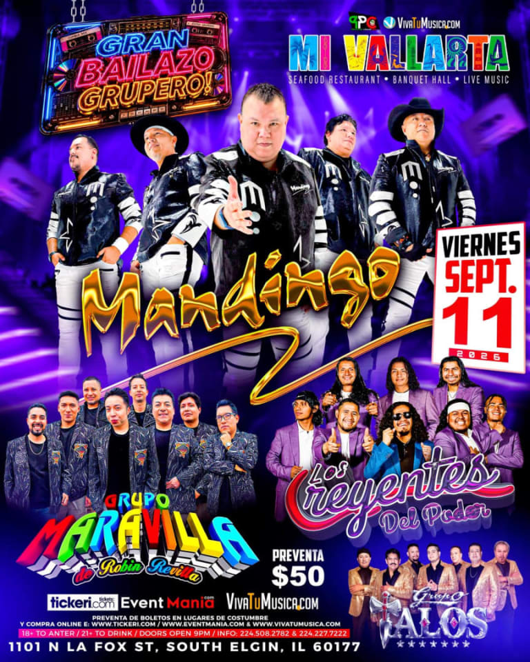 Event -  Mandingo, Grupo Maravilla, Los Creyentes del Poder y Grupo Talos - South Elgin, Illinois - September 11, 2026 | concert tickets