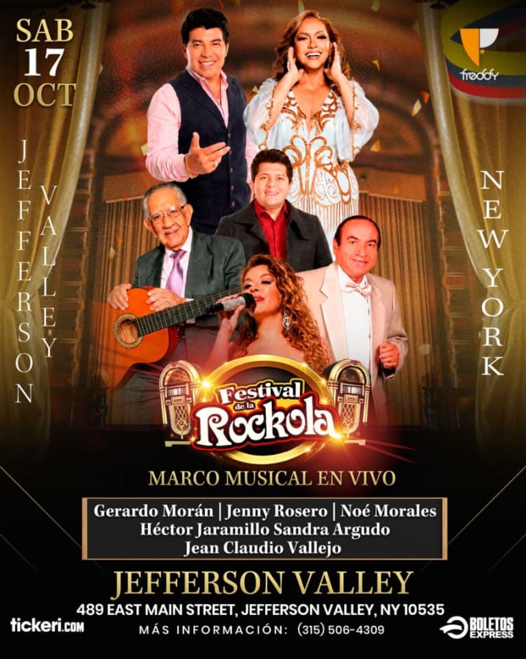 Event - FESTIVAL DE LA ROCKOLA | GERARDO MORAN , JENNY ROSERO, NOE MORALES, HECTOR JARAMILLO, ANITA LUCIA PROAÑO, SANDRA ARGUDO en Peekskill - Jefferson Valley, New York - October 17, 2026 | concert tickets