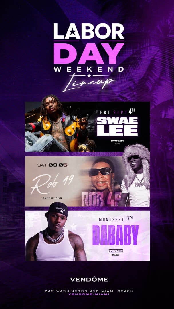 Event - Movie Mondays Labor Day Weekend 2026 Dababy Live With DJ Spinking At Vendome Miami - Miami Beach, Florida - September 7, 2026 | concert tickets