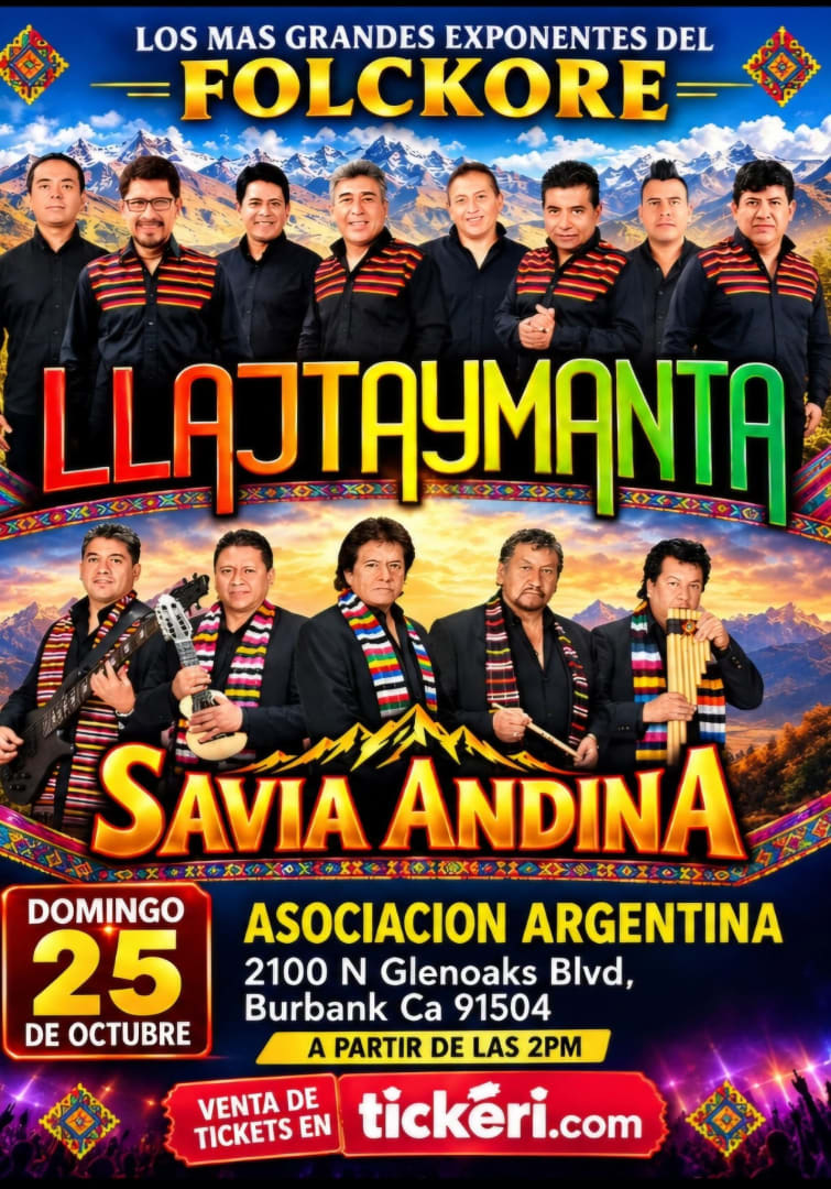 Event - LLAJTAYMANTA y SAVIA ANDINA EN CONCIERTO  - Burbank, California - October 25, 2026 | concert tickets