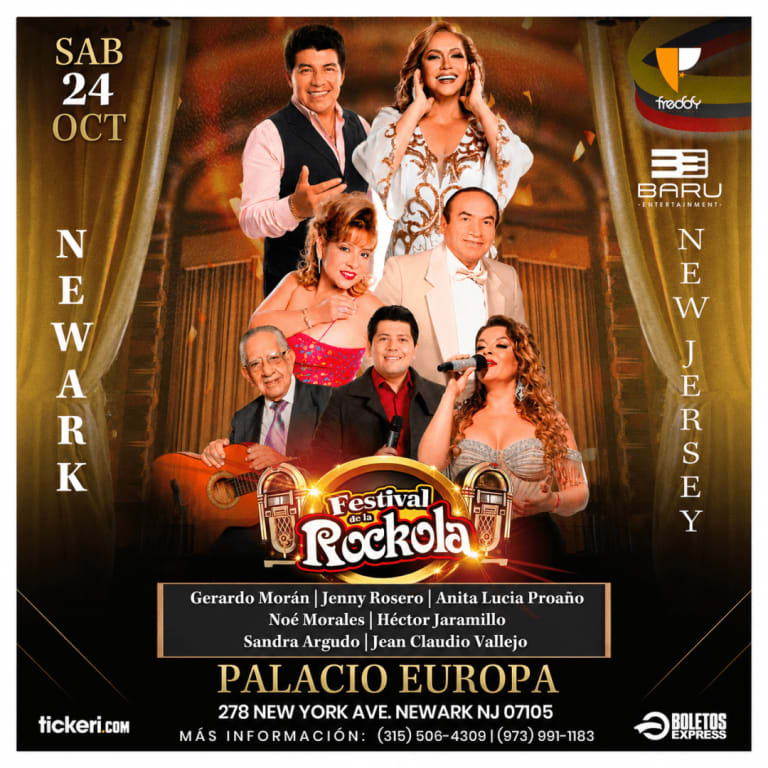 Event - FESTIVAL DE LA ROCKOLA | GERARDO MORAN , JENNY ROSERO, NOE MORALES, HECTOR JARAMILLO,  SANDRA ARGUDO & JEAN CLAUDIO VALLEJO en NEWARK - Newark, New Jersey - October 24, 2026 | concert tickets