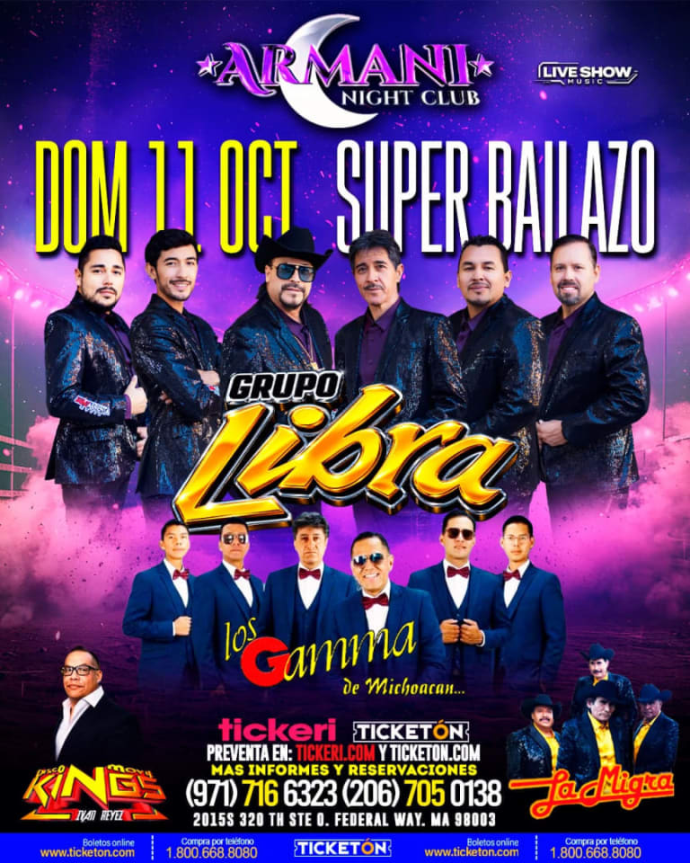 Event - GRUPO LIBRA LOS GAMMA DE MICHOACAN GPO LA MIGRA DISCOMOVIL KINGS - Federal Way, Washington - October 11, 2026 | concert tickets