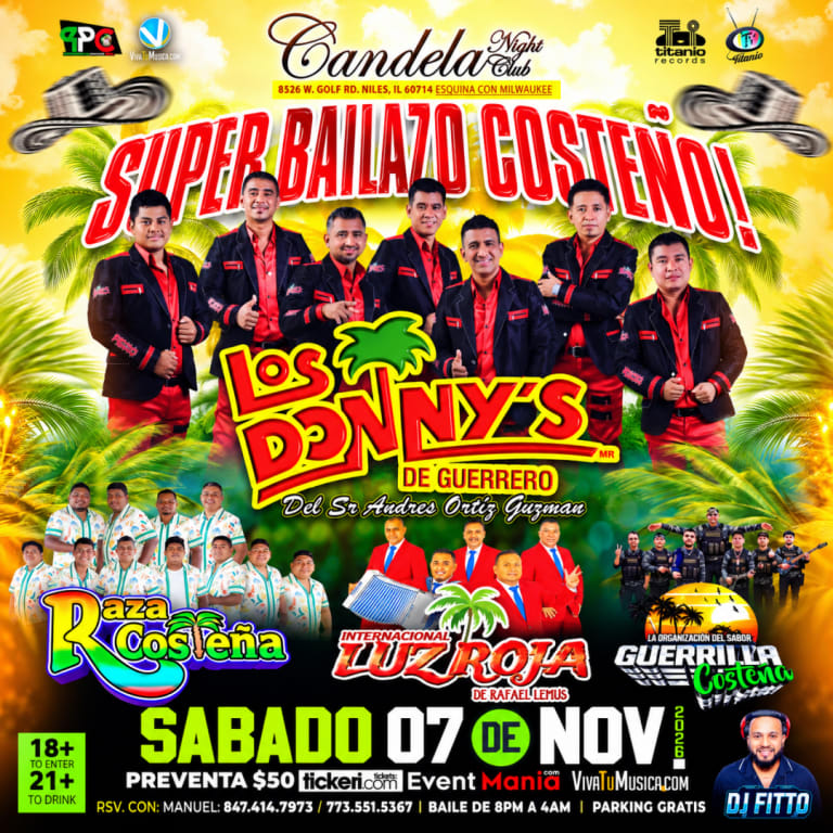 Event - Súper Bailazo Costeño – Los Donnys de Guerrero, Raza Costeña, Internacional Luz Roja & Guerrilla Costeña en Niles - Niles, Illinois - November 7, 2026 | concert tickets