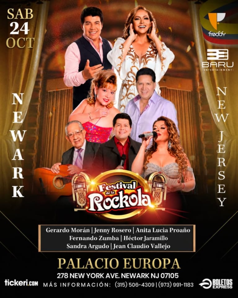 Event - FESTIVAL DE LA ROCKOLA | GERARDO MORAN , JENNY ROSERO, FERNANDO ZUMBA , HECTOR JARAMILLO,  SANDRA ARGUDO & JEAN CLAUDIO VALLEJO en NEWARK - Newark, New Jersey - October 24, 2026 | concert tickets