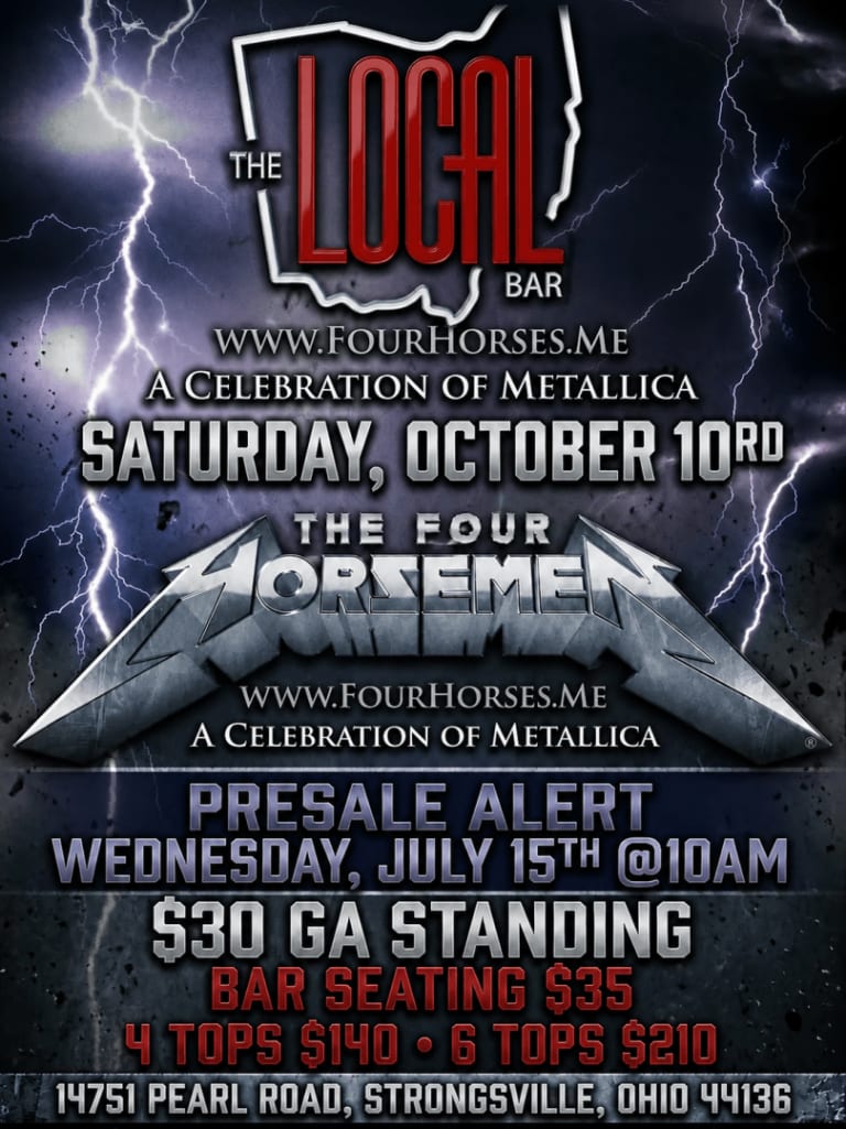 Event - FOUR HORSEMEN " A CELEBRATION OF METALLICA" W/ SPECIAL GUESTS HAIR NATION - Strongsville, Ohio - October 10, 2026 | concert tickets