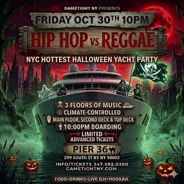 Event - NYC Friday Hip Hop VS Reggae Halloween Nightmare Party Cruise At Pier 36 - New York, New York - October 30, 2026 | concert tickets