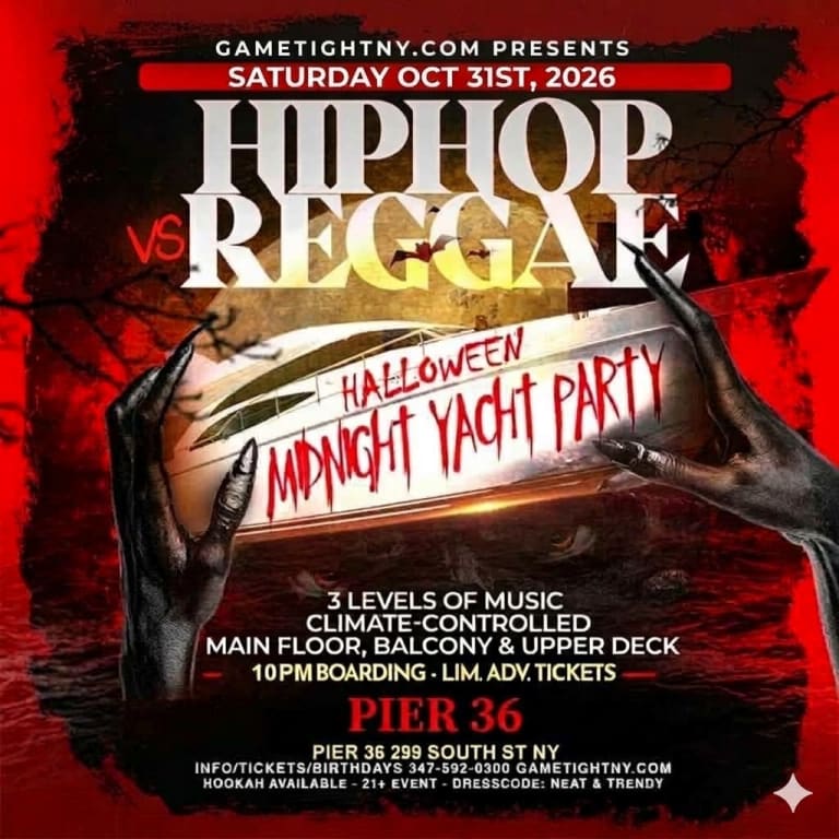 Event - Hip Hop VS Reggae Halloween Nightmare Party Cruise At Pier 36 - New York, New York - October 31, 2026 | concert tickets